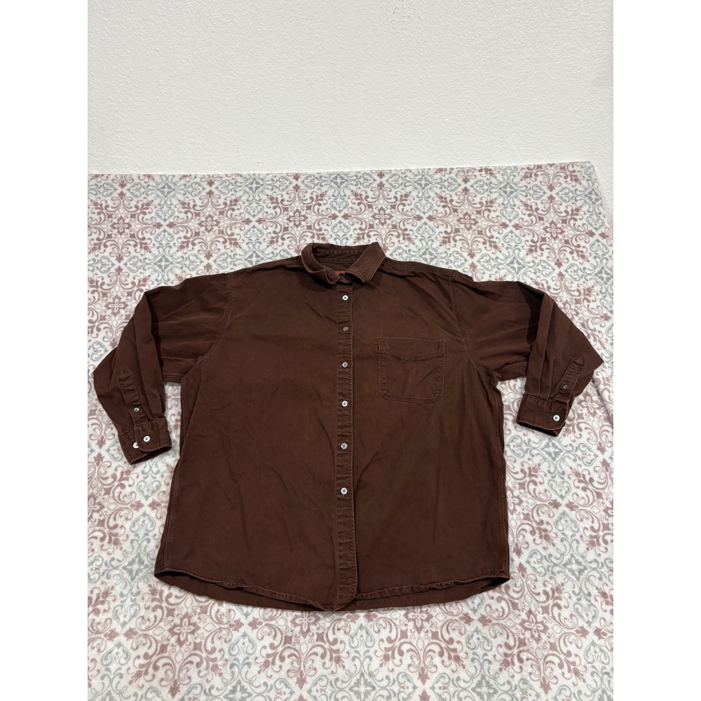 Chamonix Mens Large Brown 100% Cotton Canvas Button Down Work Shirt 50196